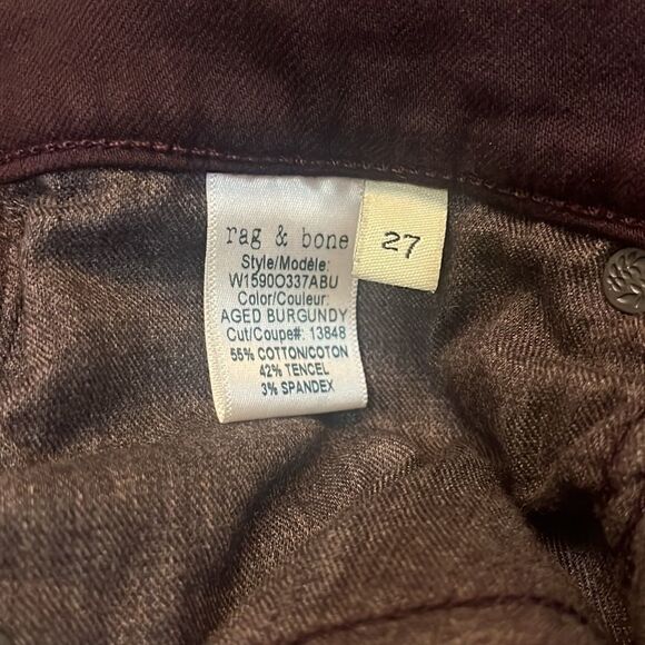 RAG & BONE DRE LOW RISE SLIM BOYFRIEND BURGUNDY 27 - Picture 5 of 7